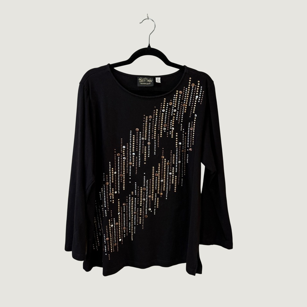 Bob Mackie Wearable Art Cotton Top Black 1X Embellished Statement Maximalist